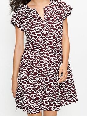 LOFT Maroon and White Patterned Mini Dress